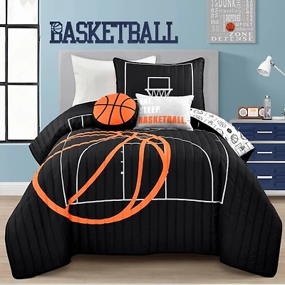 Black Basketball Twin 4-pc. Quilt Set