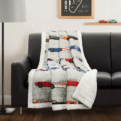 Gray Vintage Cars Kids Sherpa Throw