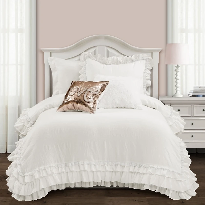 White Ella Ruffle Lace 2-pc. Twin XL Comforter Set