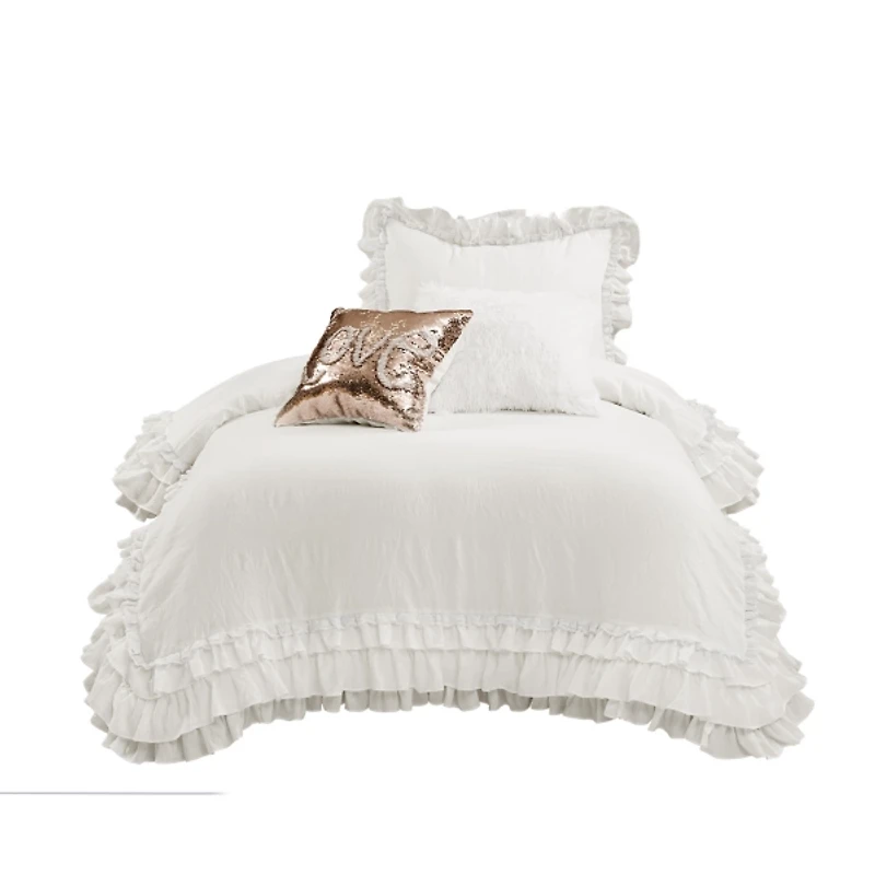 White Ella Ruffle Lace 2-pc. Twin XL Comforter Set
