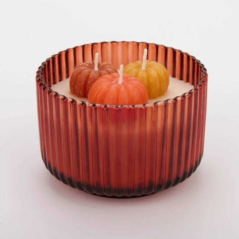 Autumn Pumpkins Figural Wax 3-Wick Jar Candle