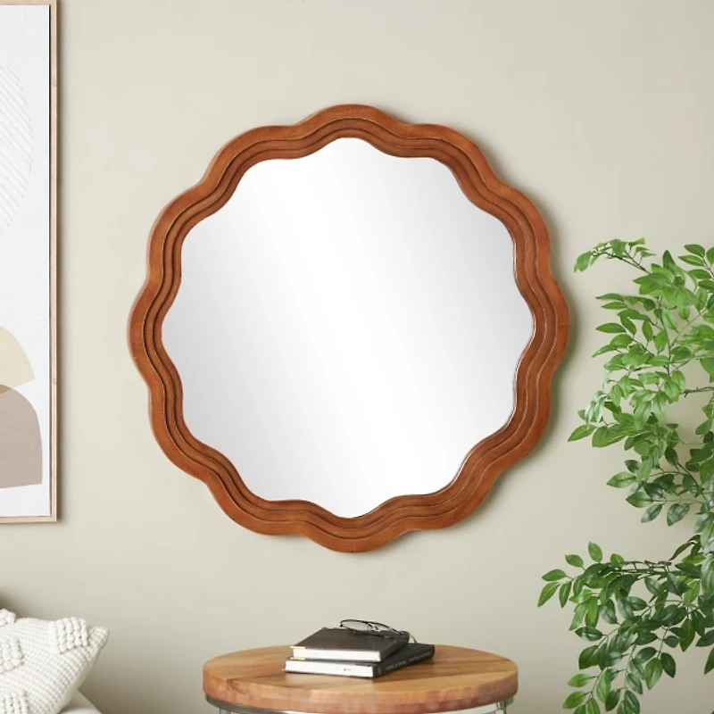 Brown Wavy Round Wall Mirror