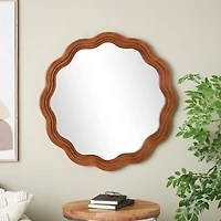 Brown Wavy Round Wall Mirror