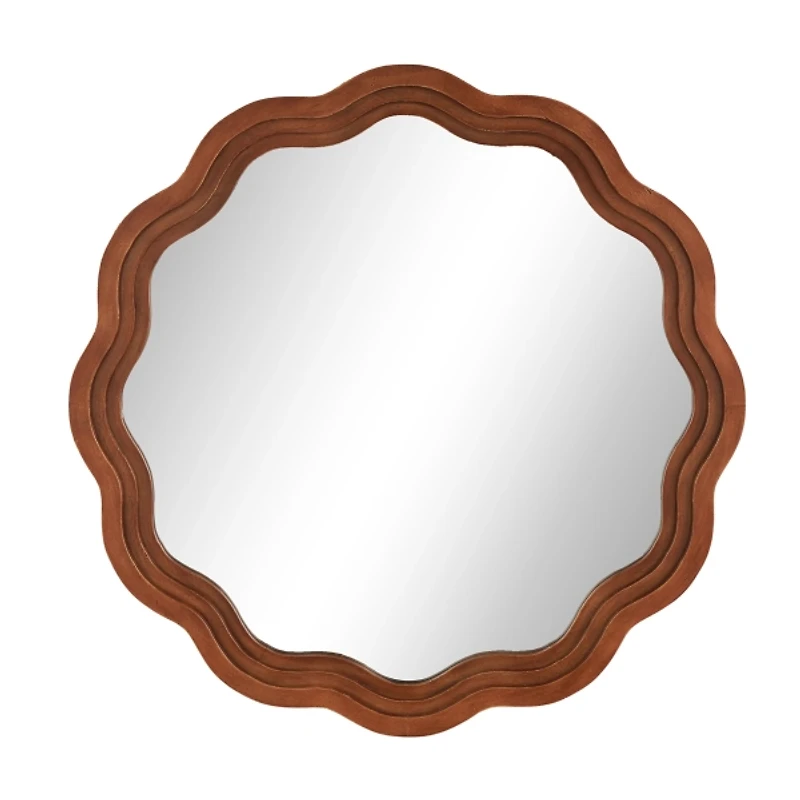 Brown Wavy Round Wall Mirror