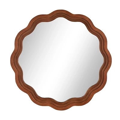Brown Wavy Round Wall Mirror