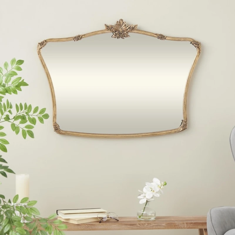 Gold Metal Antique Ornate Curved Wall Mirror