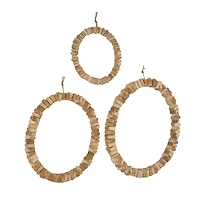 Natural Beaded Wood Round Wall Plaques, Set of 3