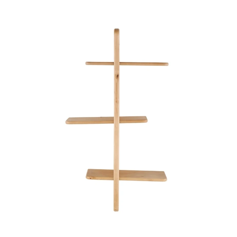 Natural Birch Wood 3-Tier Floating Wall Shelf