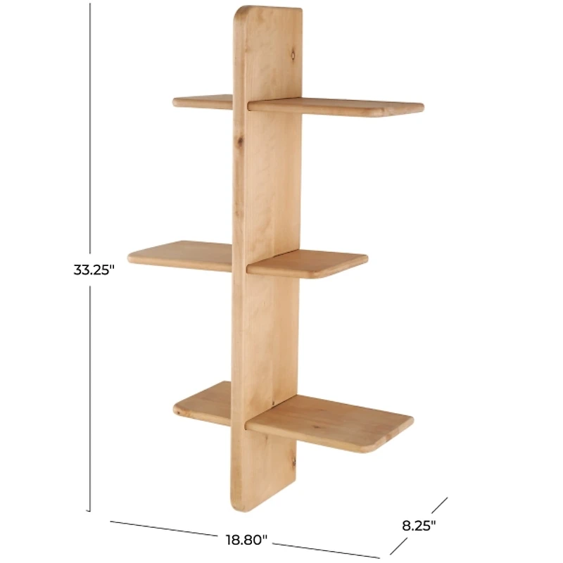 Natural Birch Wood 3-Tier Floating Wall Shelf