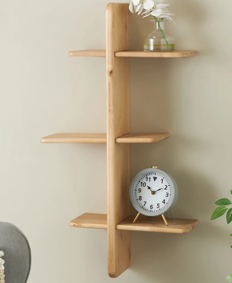 Natural Birch Wood 3-Tier Floating Wall Shelf