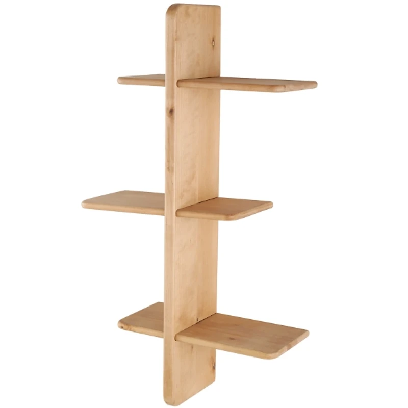 Natural Birch Wood 3-Tier Floating Wall Shelf