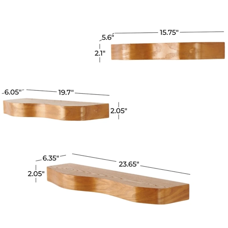 Brown Organic Shape 3-pc. Floating Wall Shelf
