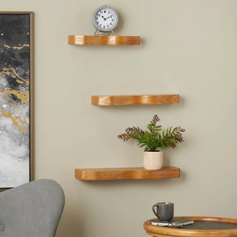 Brown Organic Shape 3-pc. Floating Wall Shelf
