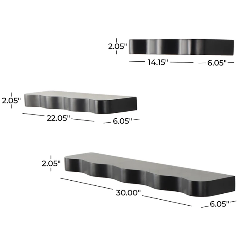 Black Wavy 3-pc. Floating Wall Shelf