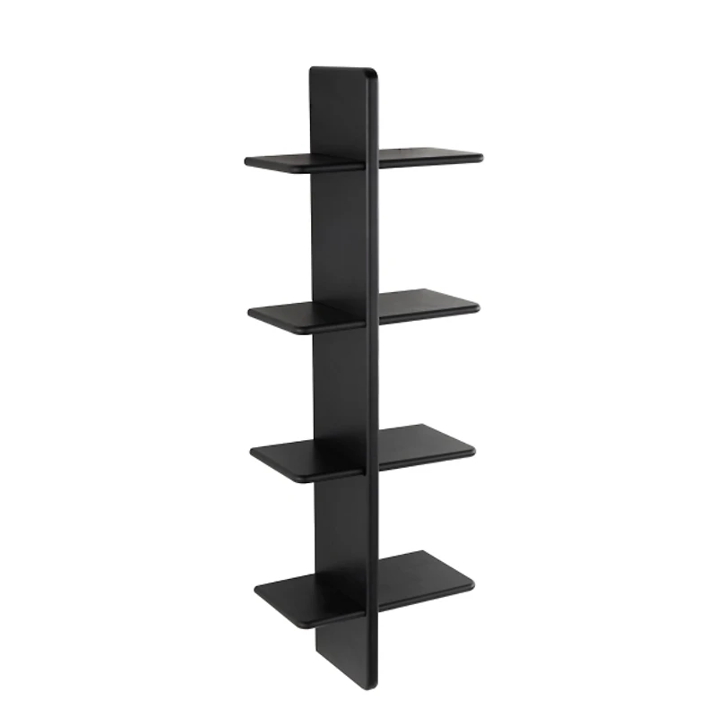 Black Wood 4-Tier Floating Wall Shelf