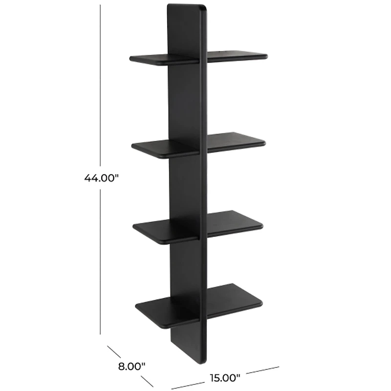 Black Wood 4-Tier Floating Wall Shelf