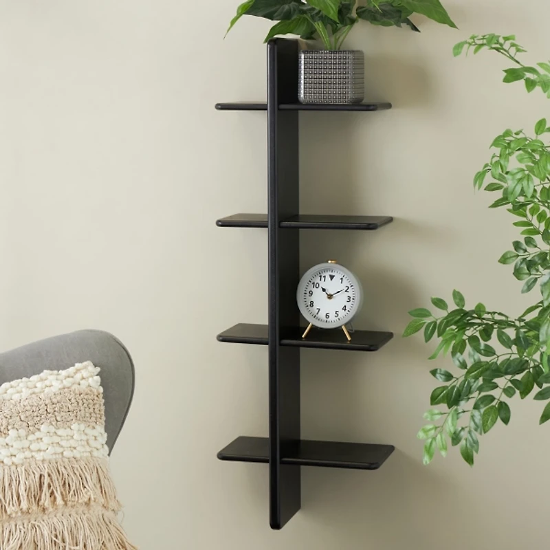 Black Wood 4-Tier Floating Wall Shelf