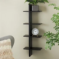 Black Wood 4-Tier Floating Wall Shelf