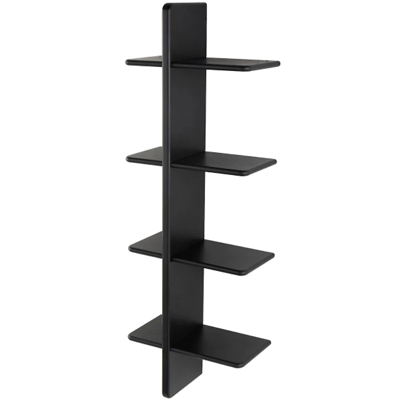 Black Wood 4-Tier Floating Wall Shelf