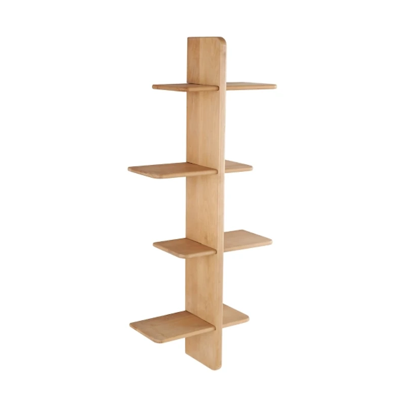 Natural Wood 4-Tier Floating Wall Shelf