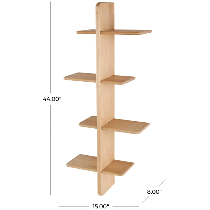 Natural Wood 4-Tier Floating Wall Shelf