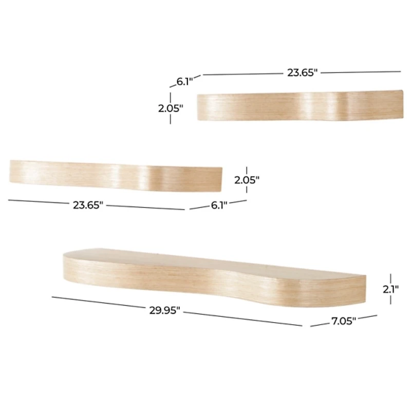 Organic Honey Wood Floating Shelves, Set of 3
