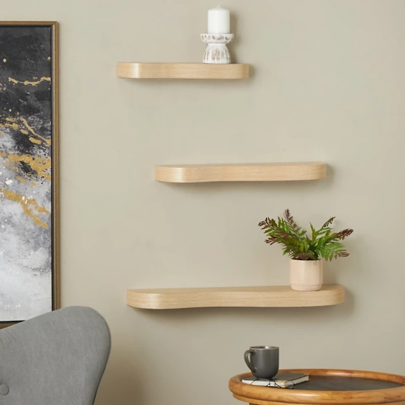 Organic Honey Wood Floating Shelves, Set of 3