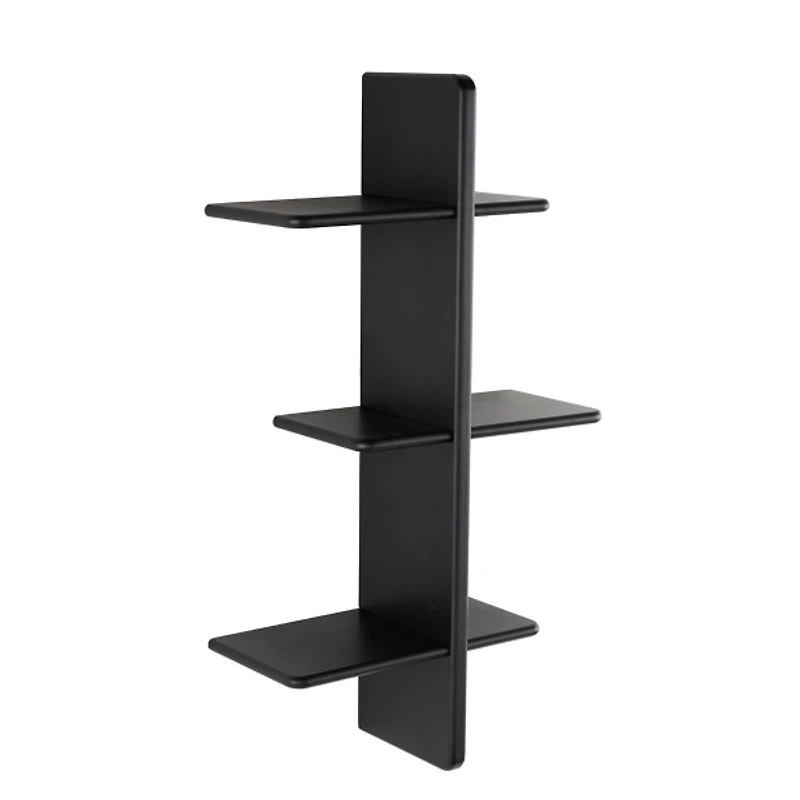 Black Birch Wood 3-Tier Floating Wall Shelf