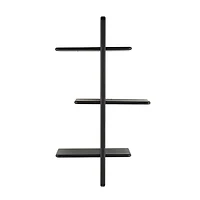 Black Birch Wood 3-Tier Floating Wall Shelf