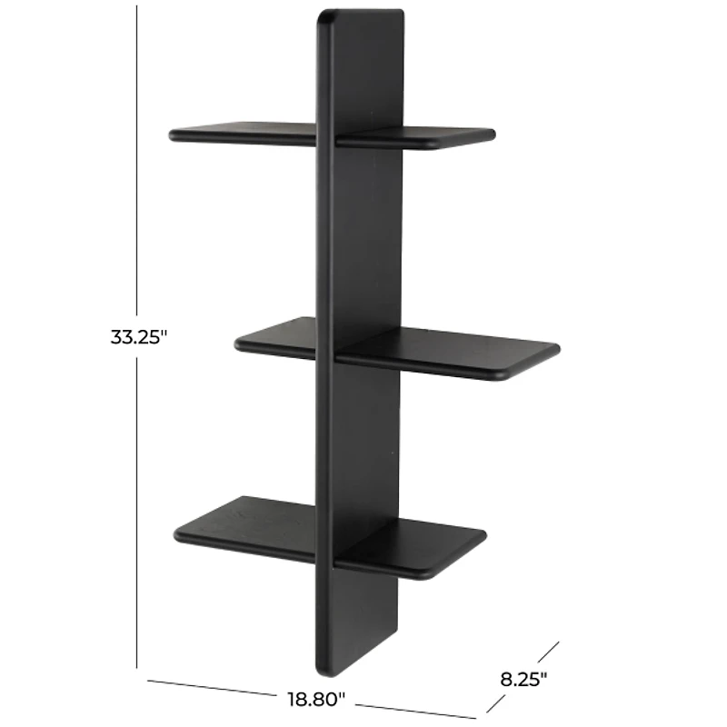 Black Birch Wood 3-Tier Floating Wall Shelf