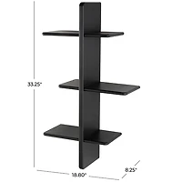 Black Birch Wood 3-Tier Floating Wall Shelf