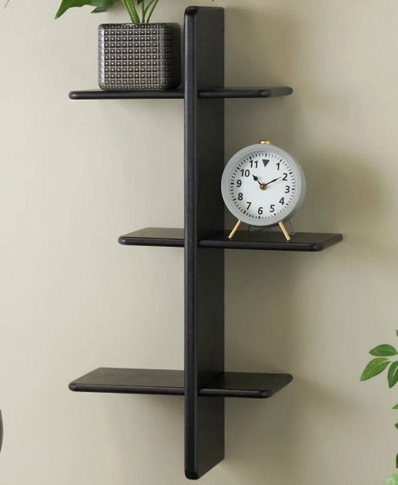 Black Birch Wood 3-Tier Floating Wall Shelf