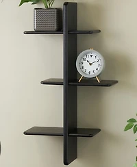 Black Birch Wood 3-Tier Floating Wall Shelf