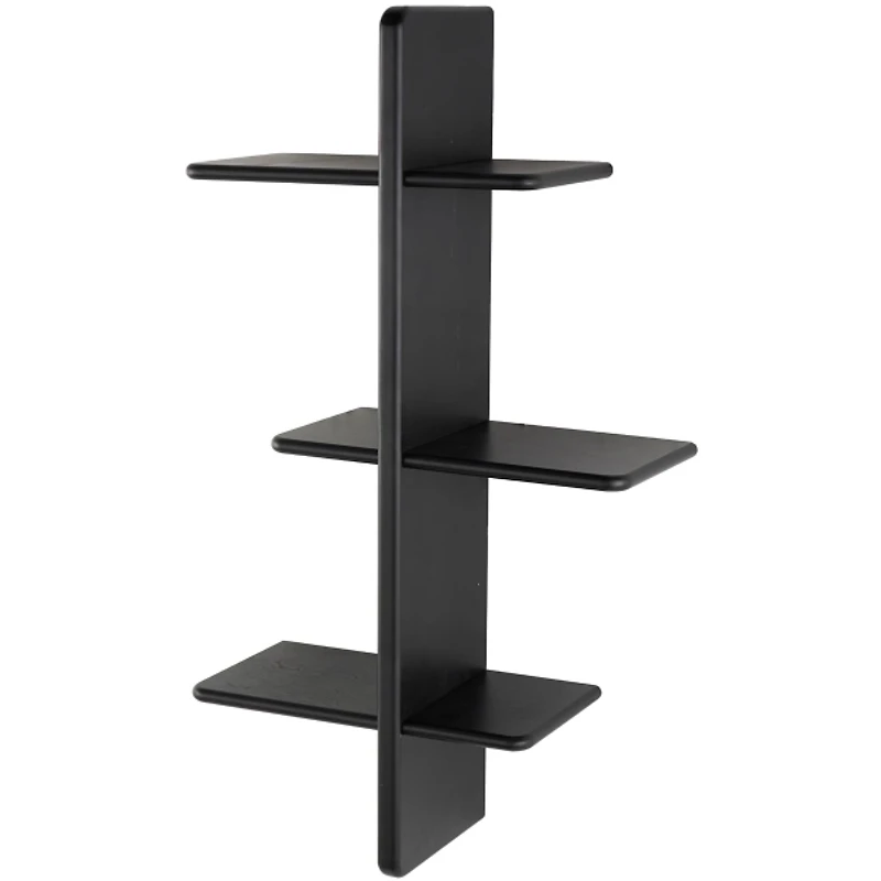 Black Birch Wood 3-Tier Floating Wall Shelf