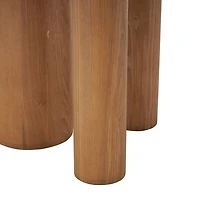 Brown Wood and Beige Marble Top Round Accent Table