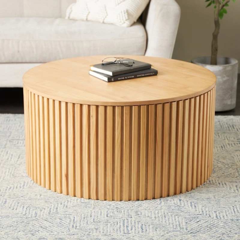 Brown Fir Wood with Slatted Base Coffee Table