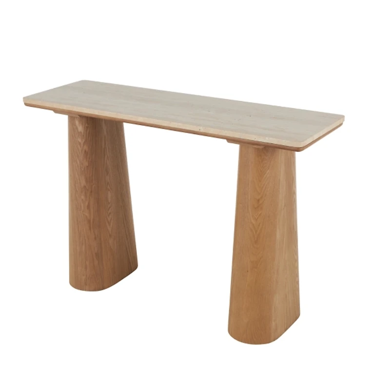 Beige Marble and Wood Console Table