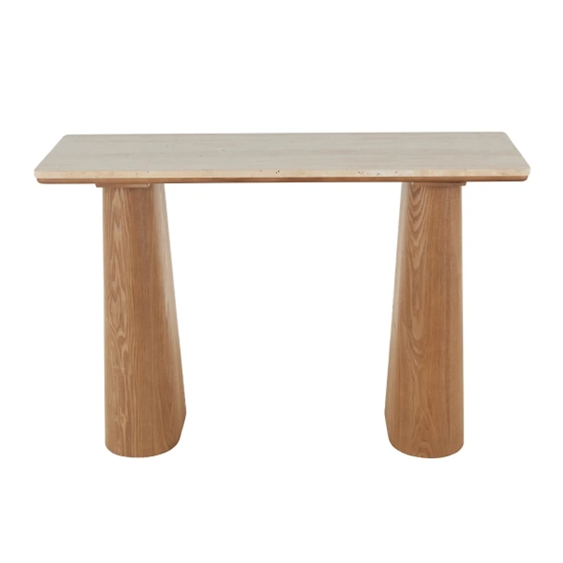 Beige Marble and Wood Console Table