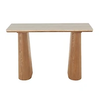 Beige Marble and Wood Console Table