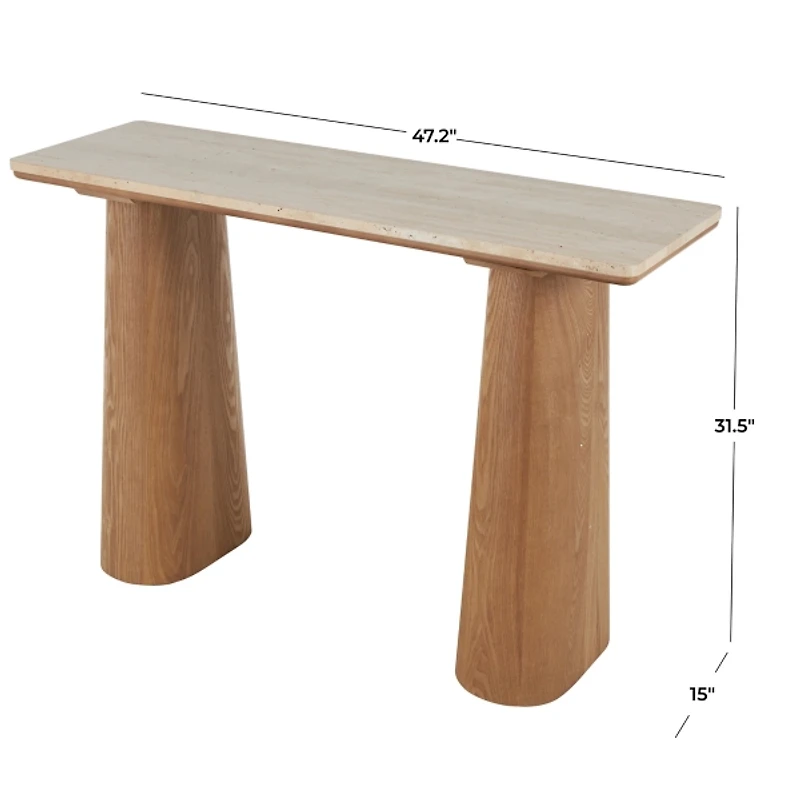 Beige Marble and Wood Console Table