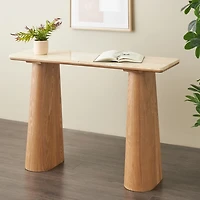 Beige Marble and Wood Console Table