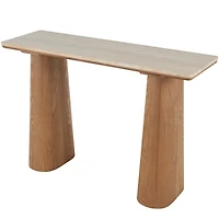 Beige Marble and Wood Console Table