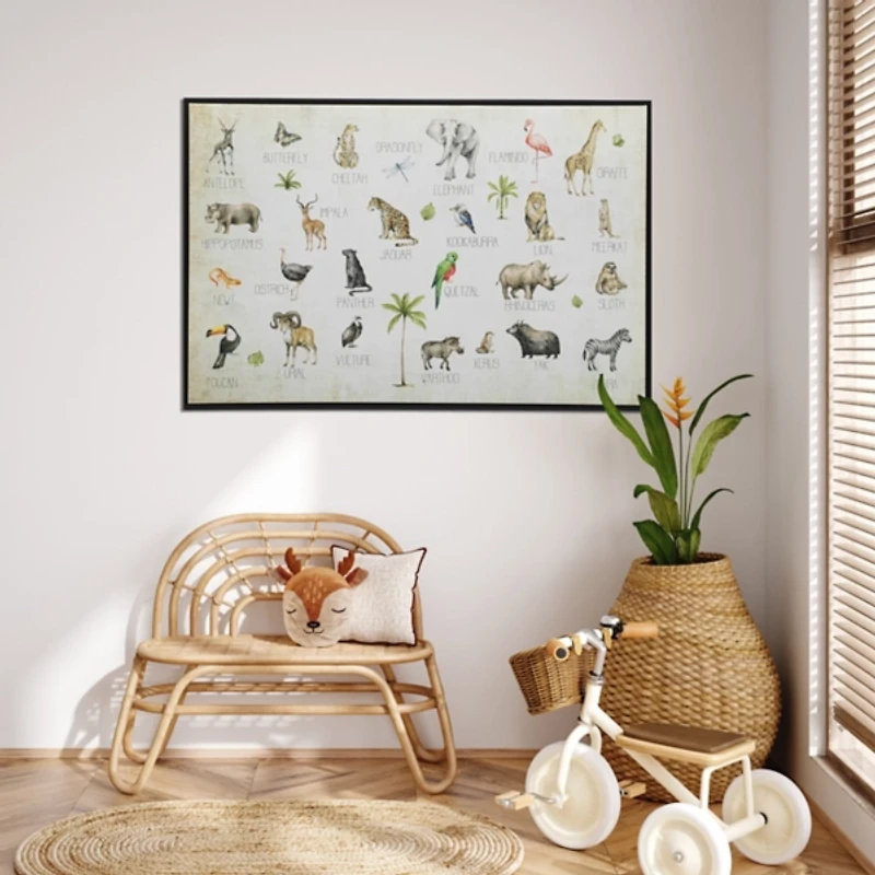 Jungle Alphabet Animals Framed Canvas Art Print
