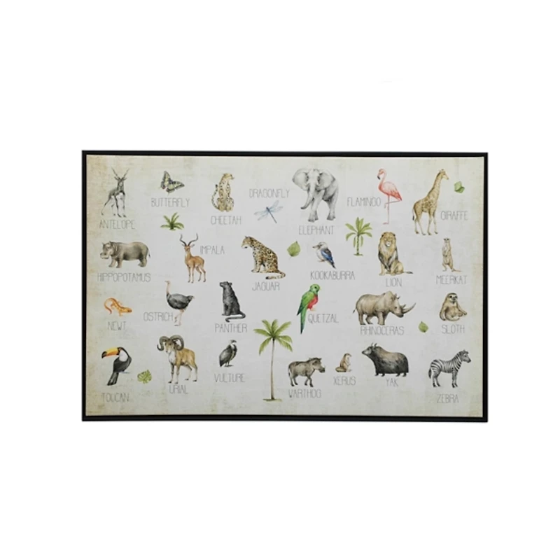 Jungle Alphabet Animals Framed Canvas Art Print