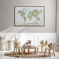 Animal World Map Kids Framed Canvas Art Print