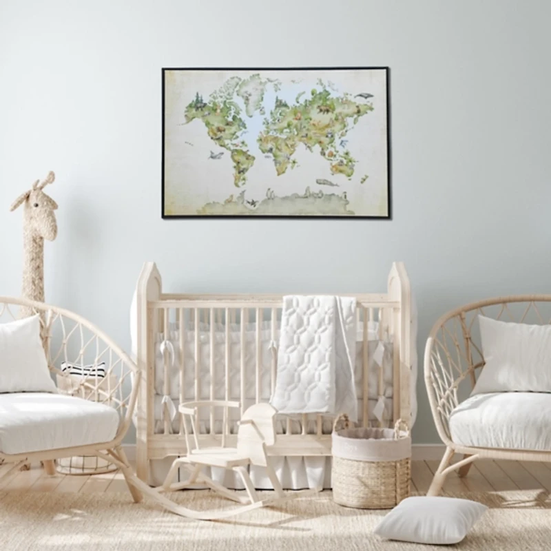 Animal World Map Kids Framed Canvas Art Print