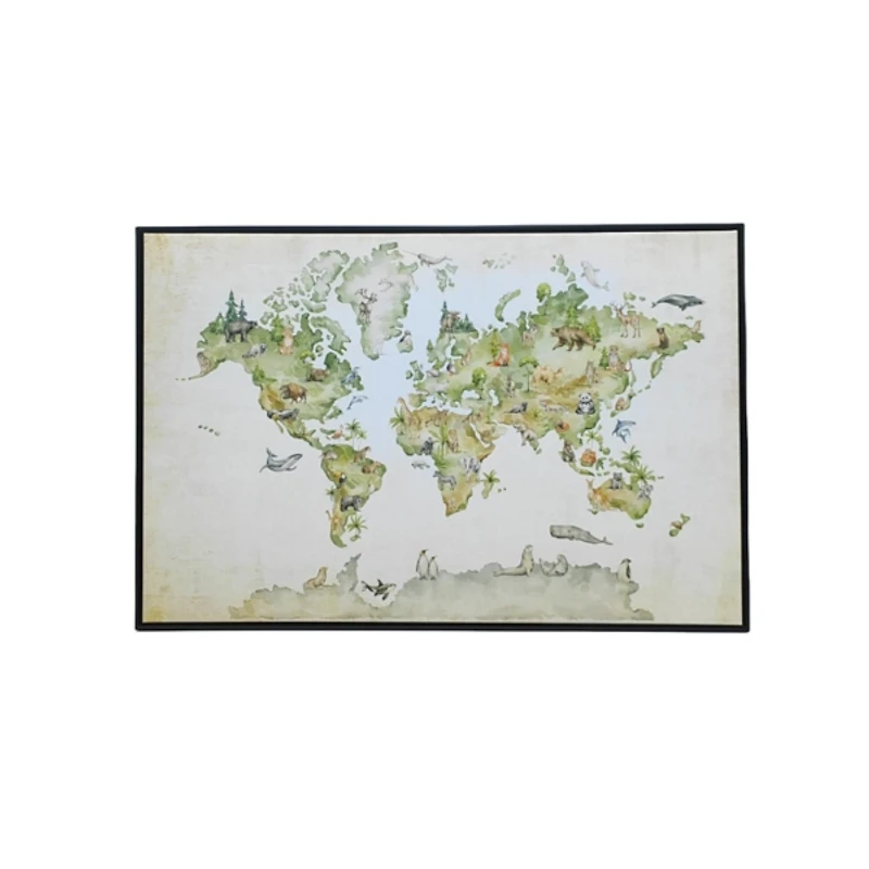 Animal World Map Kids Framed Canvas Art Print