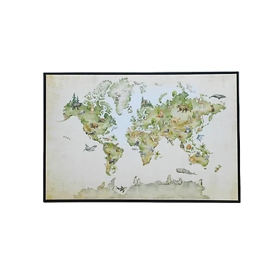 Animal World Map Kids Framed Canvas Art Print