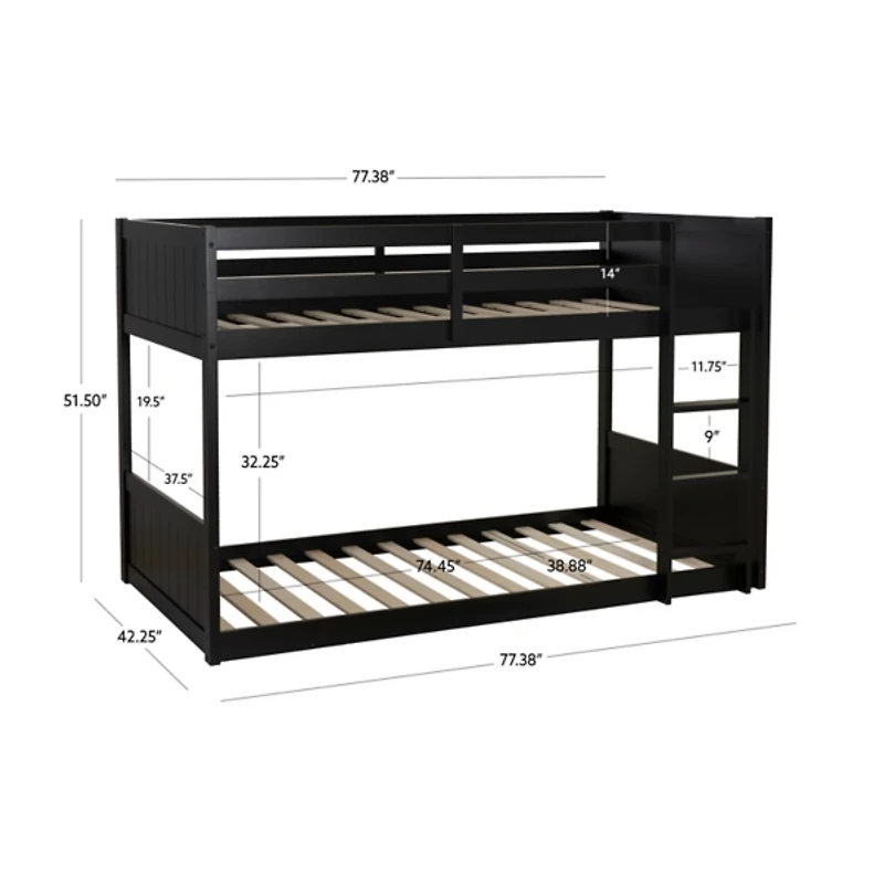 Black Wood Low Profile Darcy Twin Bunk Bed