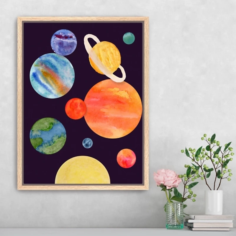 Solar System Kids Framed Canvas Art Print